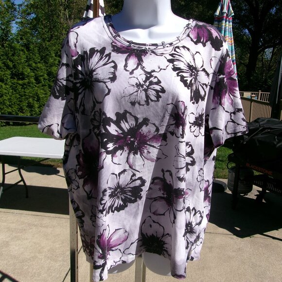 NWOT ALFRED DUNNER GRAY, PURPLE FLORAL T SHIRT XL - Picture 1 of 1